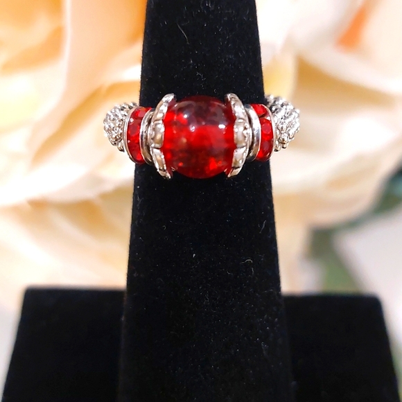 Handmade Jewelry - Handmade Beaded Ring w/Red Center Bead - Read Below For Size Info👇